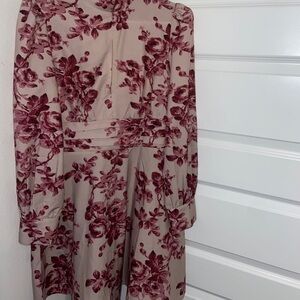 Clasi- high neck pink floral dress with sleeves